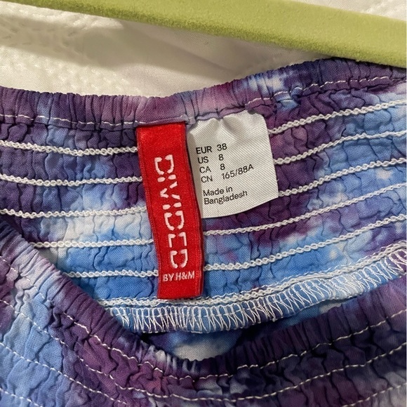 H&M Divided hand crafted tie dye 3/4 Sleeves Off The Shoulder Crop Top Size 8 - Picture 6 of 7